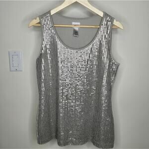 CHICO'S Gray and Silver Sequined Sleeveless Top Size 1 / Medium